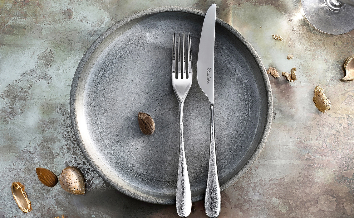 premium cutlery on rustic plate, minimalist tableware, 1765 Gemini store table setting